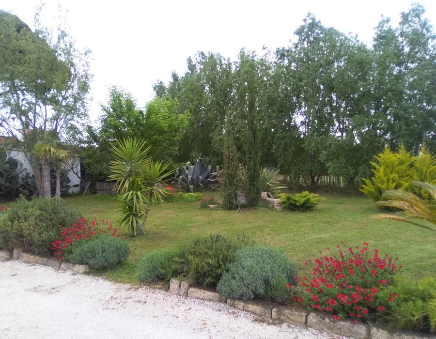 Extérieur du gîte avec beaucoup de verdure et de tranquillité